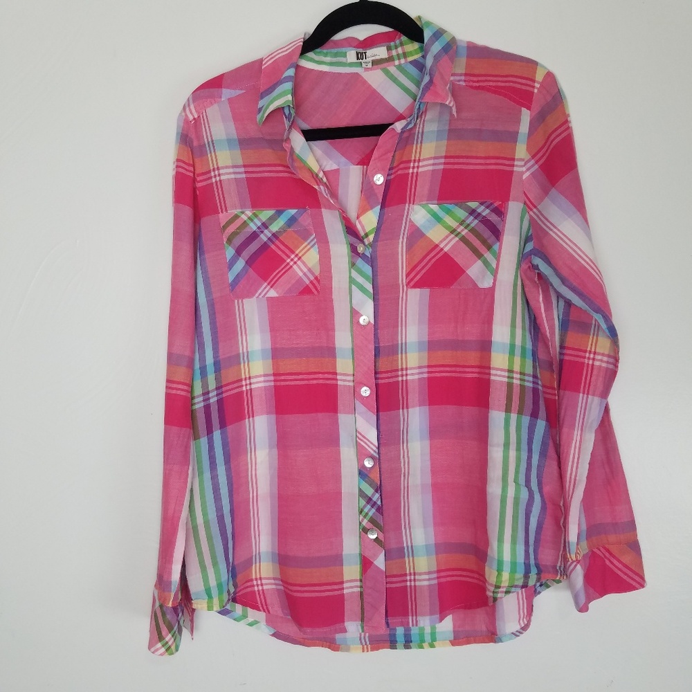 Kut from the Kloth pink plaid button up